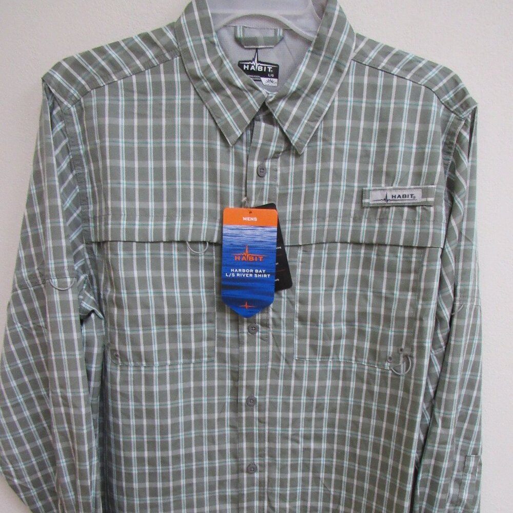 NWT Habit Harbor Bay Sharkskin Plaid Long Sleeve Fishing Shirt Large‎